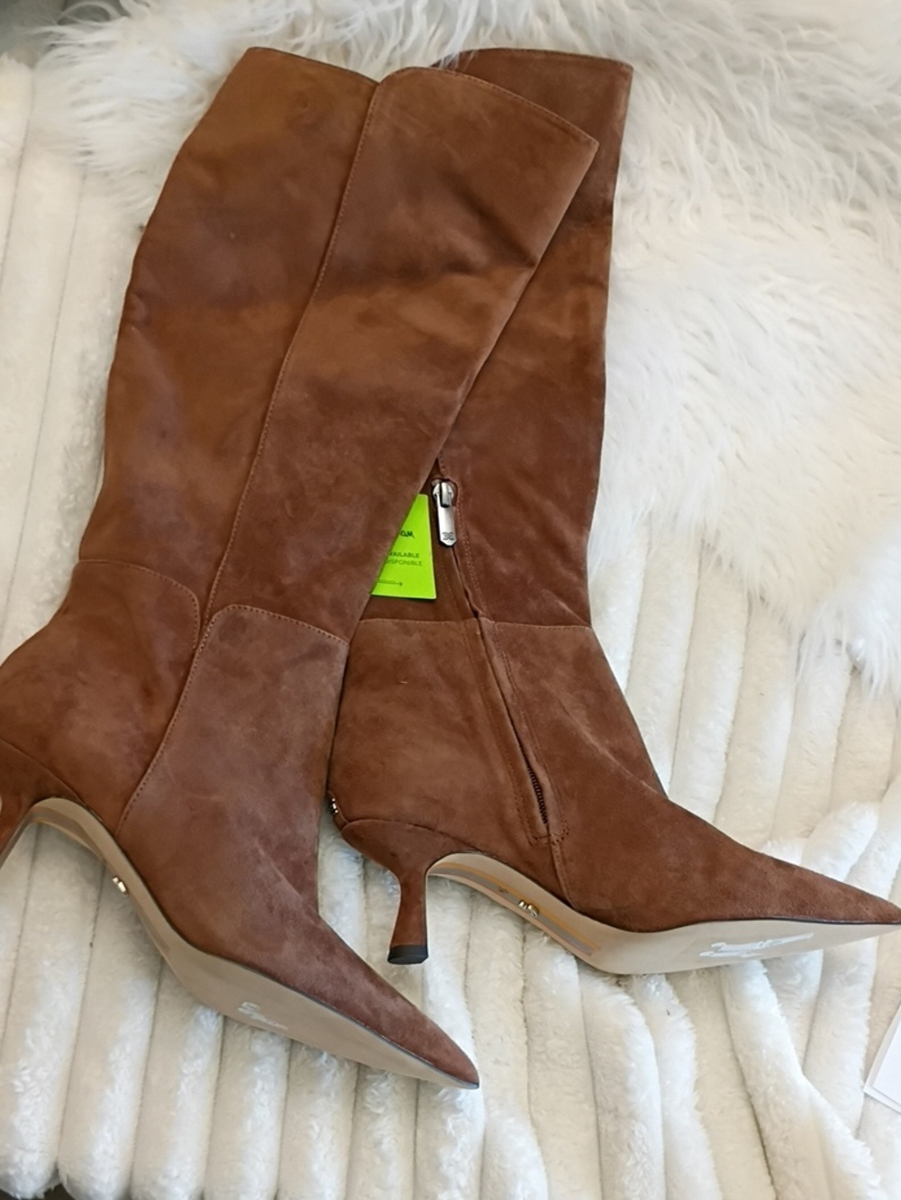 New Sam Edelman Taylor Chestnut Suede Pointed-Toe Knee-High Stiletto Boots - Picture 6 of 16